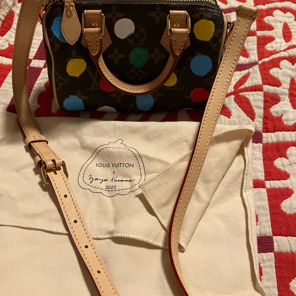 Louis Vuitton Yayoi Kusama Collaboration Nano Speedy Monogram Shoulder Bag Canva - Picture 9 of 9